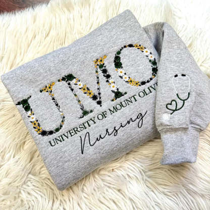 Custom College Floral Letter Embroidered Sweatshirt