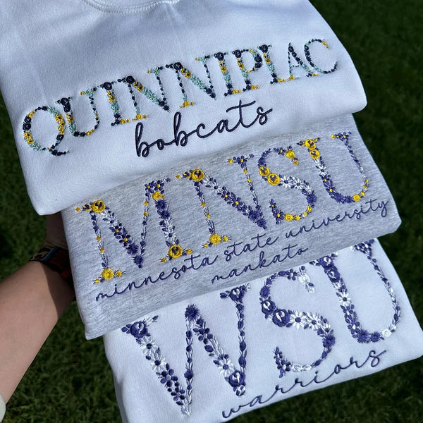Custom College Floral Letter Embroidered Sweatshirt