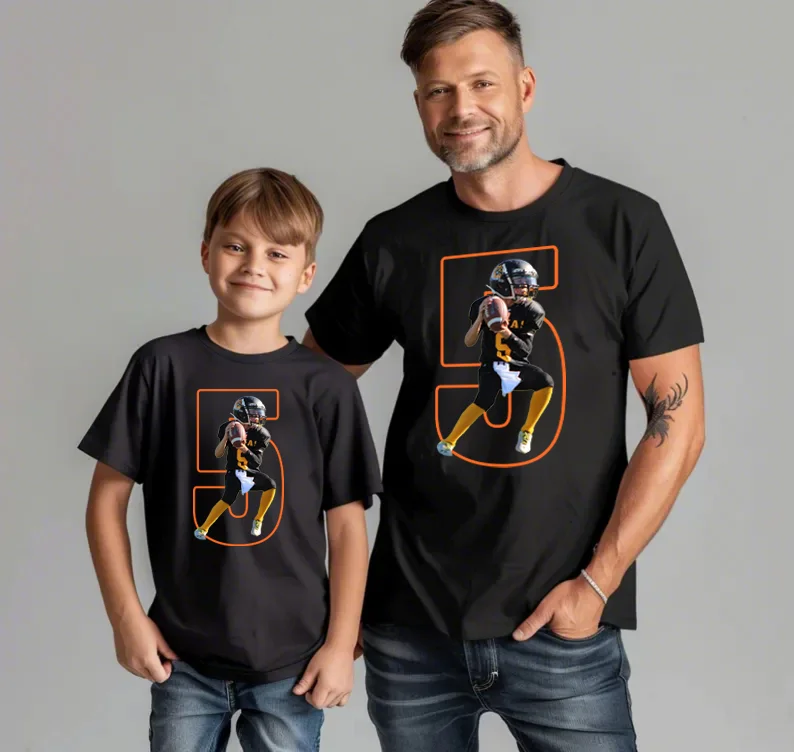 Matching Game Day Tees For Dad & Kids – Custom Football Photo Shirts For Team Spirit!
