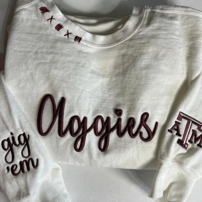 Personalization VINTAGE 3D Embroidery Unisex Hand Distressed Crew
