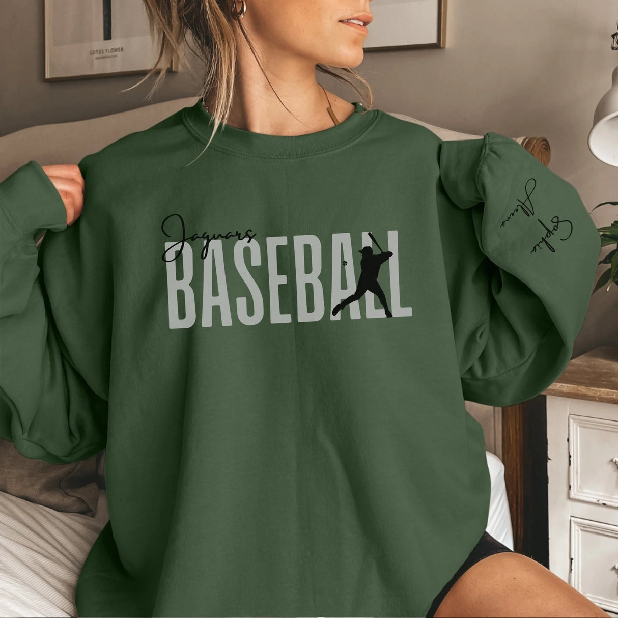Personalized Modern Baseball Sweatshirt With Baseball Player's Name On The Sleeve
