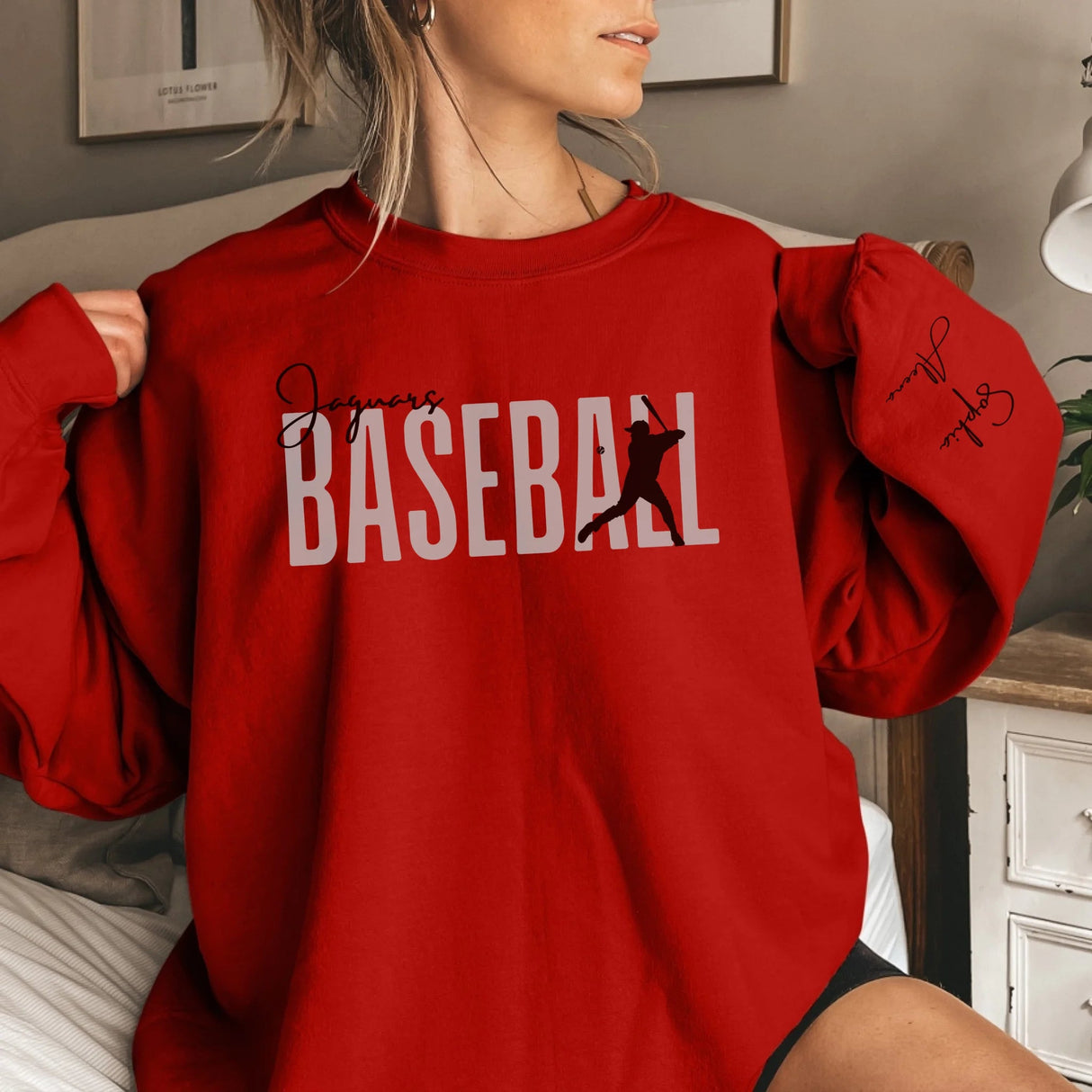 Personalized Modern Baseball Sweatshirt With Baseball Player's Name On The Sleeve