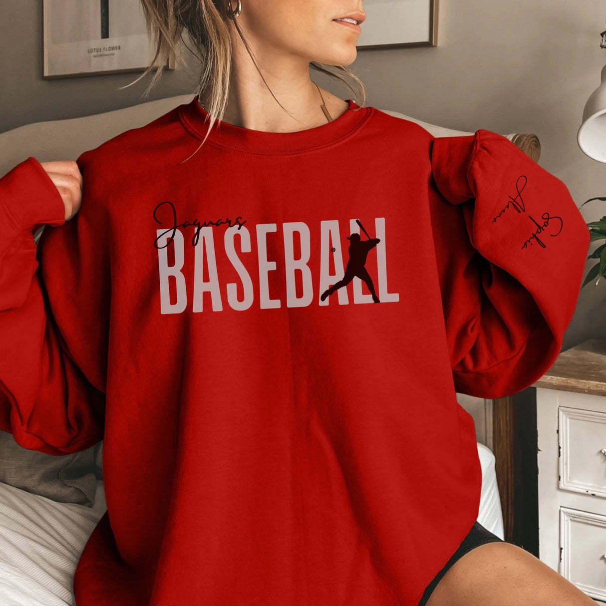 Personalized Modern Baseball Sweatshirt With Baseball Player's Name On The Sleeve