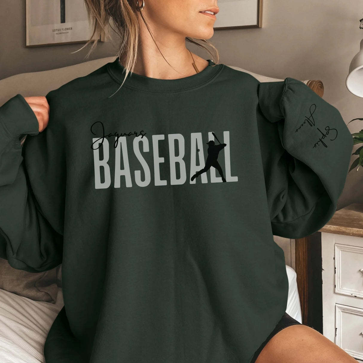 Personalized Modern Baseball Sweatshirt With Baseball Player's Name On The Sleeve