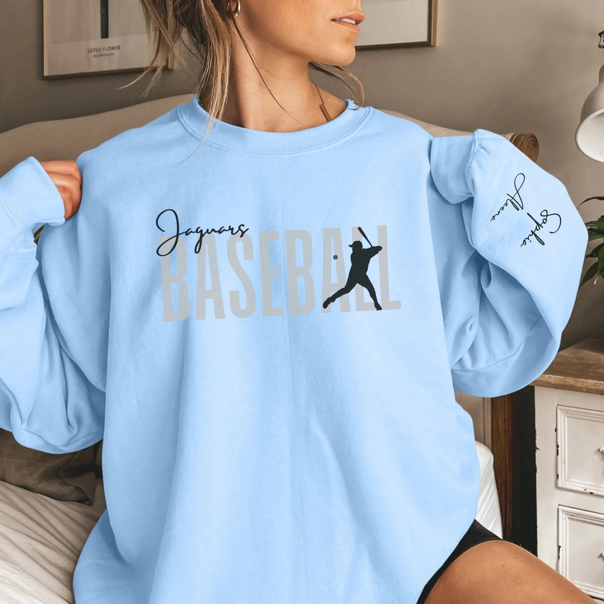 Personalized Modern Baseball Sweatshirt With Baseball Player's Name On The Sleeve