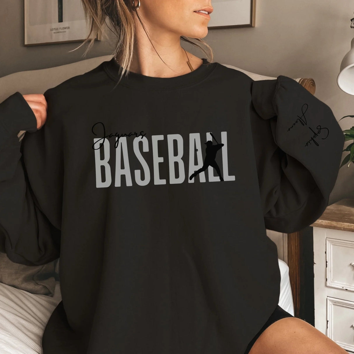 Personalized Modern Baseball Sweatshirt With Baseball Player's Name On The Sleeve