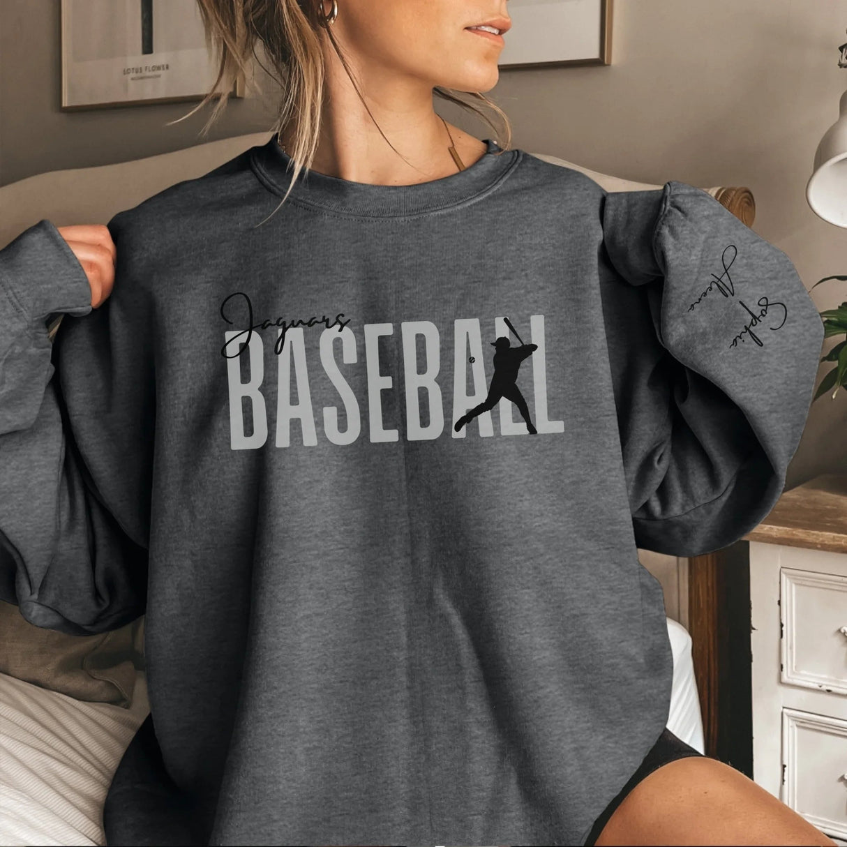Personalized Modern Baseball Sweatshirt With Baseball Player's Name On The Sleeve