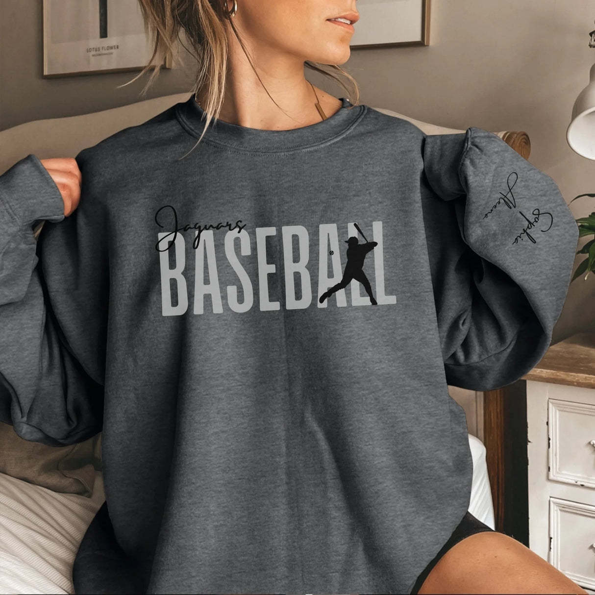 Personalized Modern Baseball Sweatshirt With Baseball Player's Name On The Sleeve