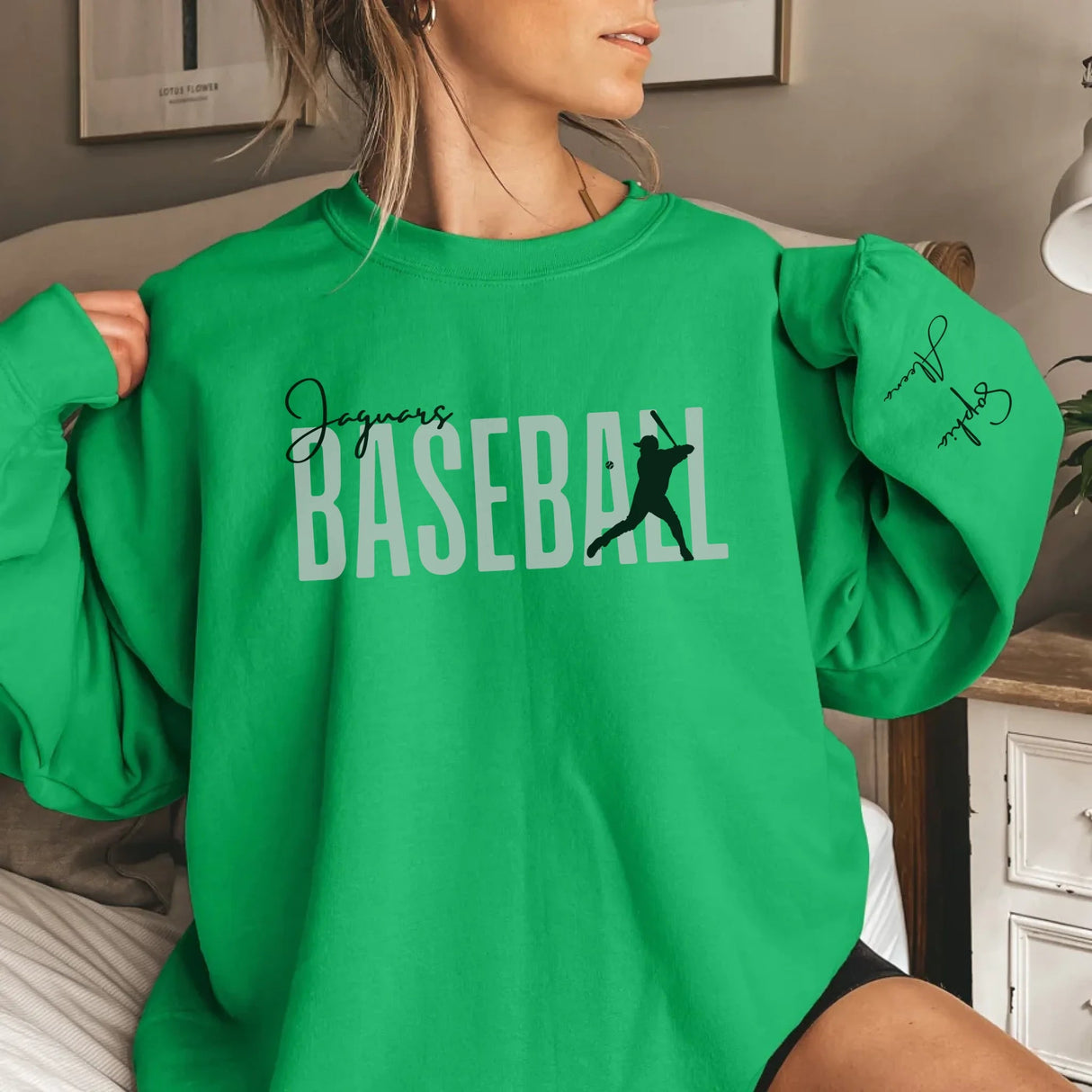 Personalized Modern Baseball Sweatshirt With Baseball Player's Name On The Sleeve