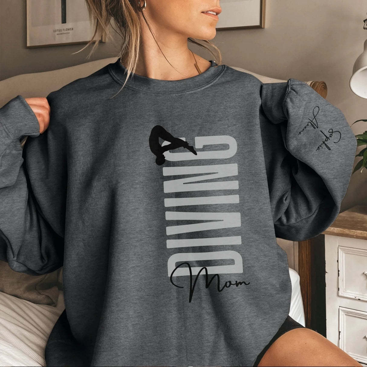 Personalized Diving Sweatshirt With Diver's Name Printed On The Sleeve