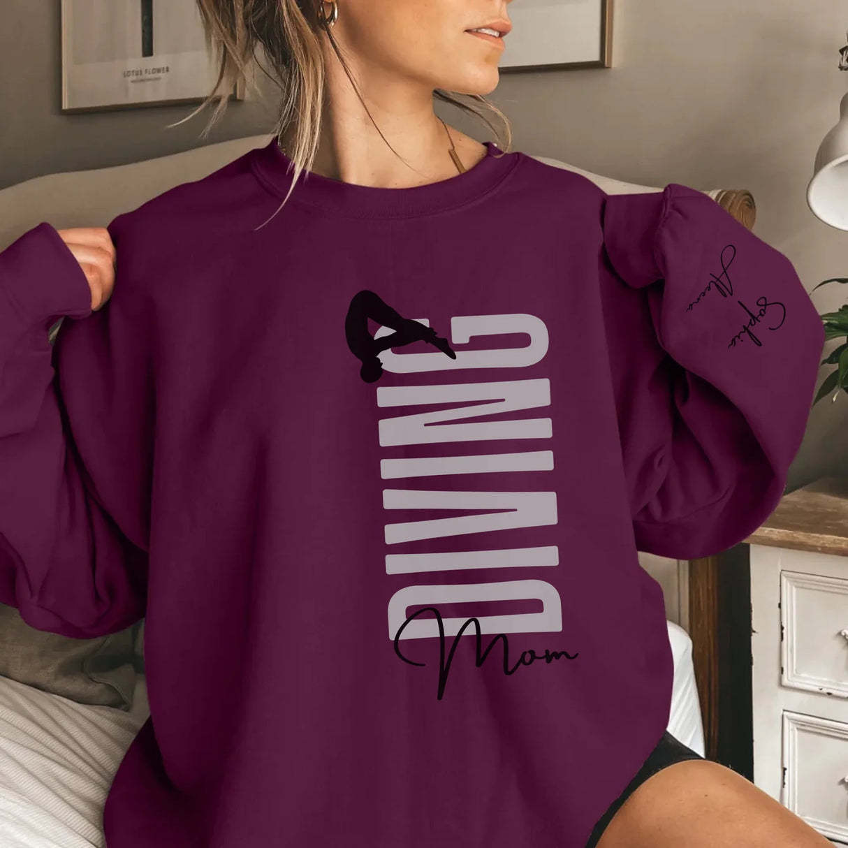 Personalized Diving Sweatshirt With Diver's Name Printed On The Sleeve