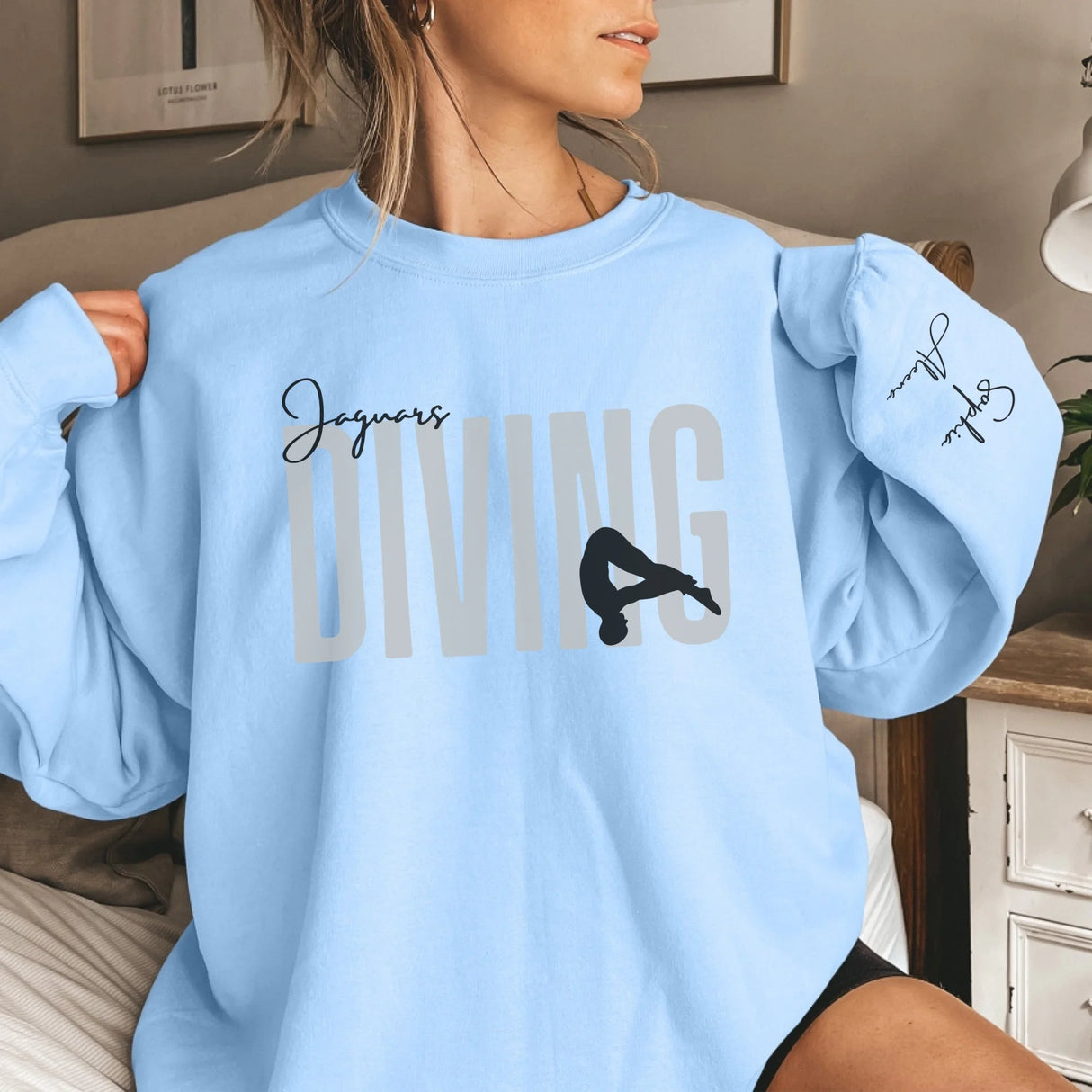 Personalized Diving Sweatshirt With Diver's Name Printed On The Sleeve