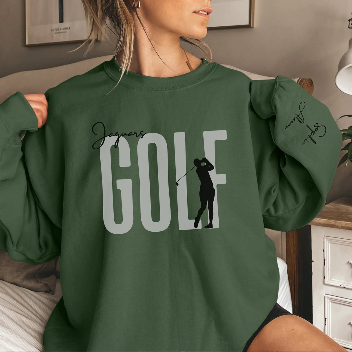Personalized Golfer Sweatshirt With Diver's Name Printed On The Sleeve