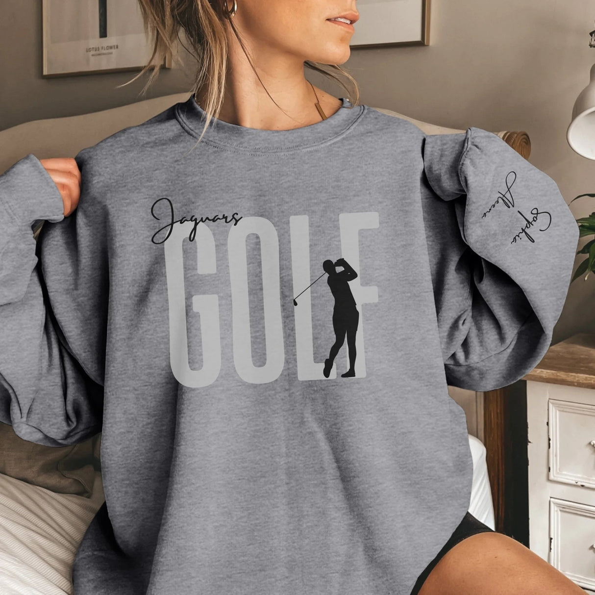 Personalized Golfer Sweatshirt With Diver's Name Printed On The Sleeve