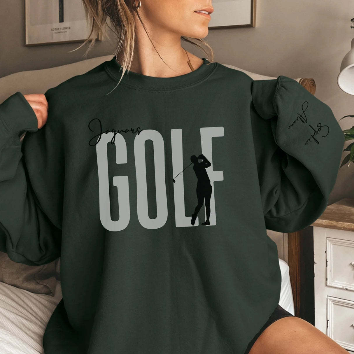Personalized Golfer Sweatshirt With Diver's Name Printed On The Sleeve