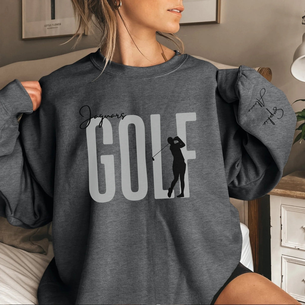 Personalized Golfer Sweatshirt With Diver's Name Printed On The Sleeve