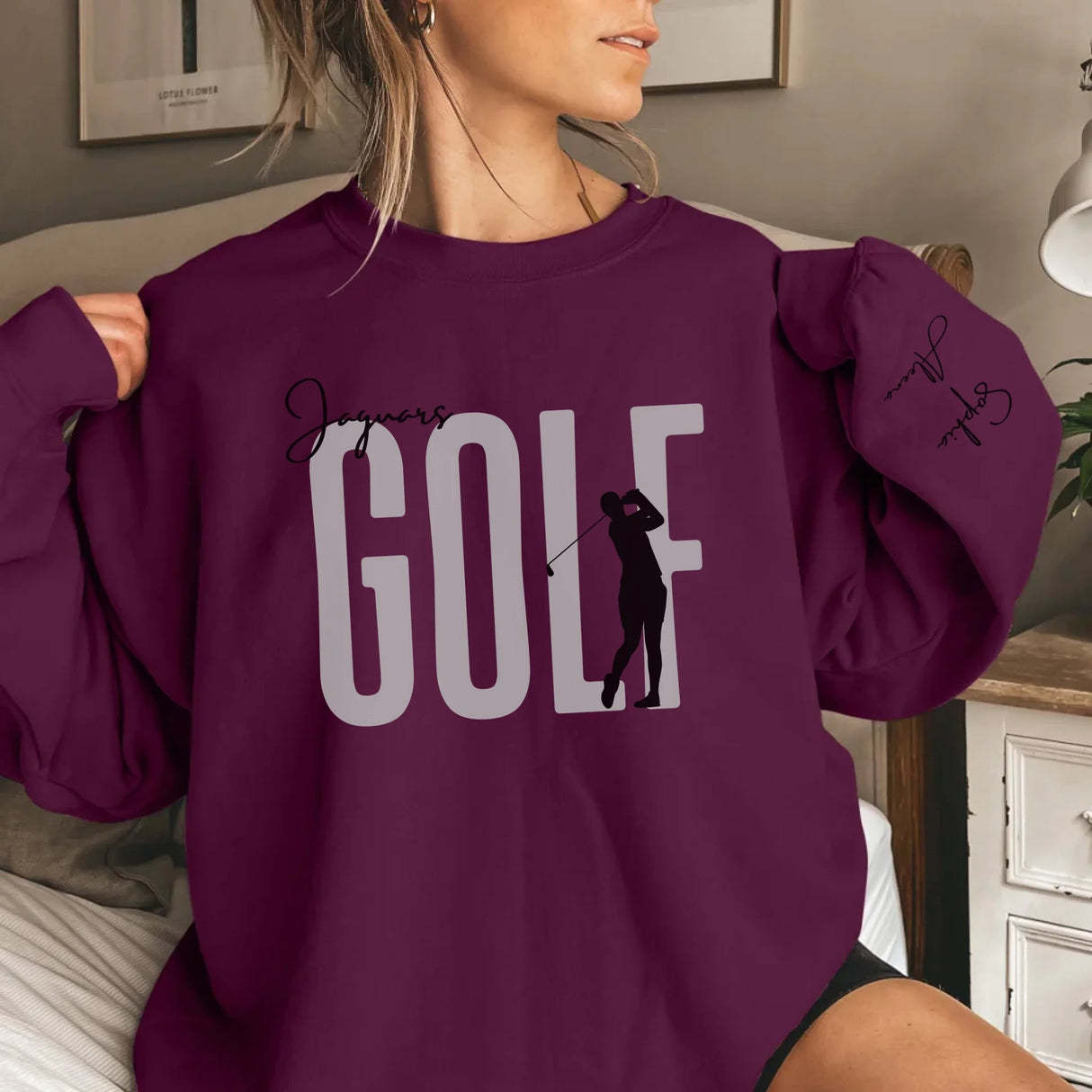 Personalized Golfer Sweatshirt With Diver's Name Printed On The Sleeve