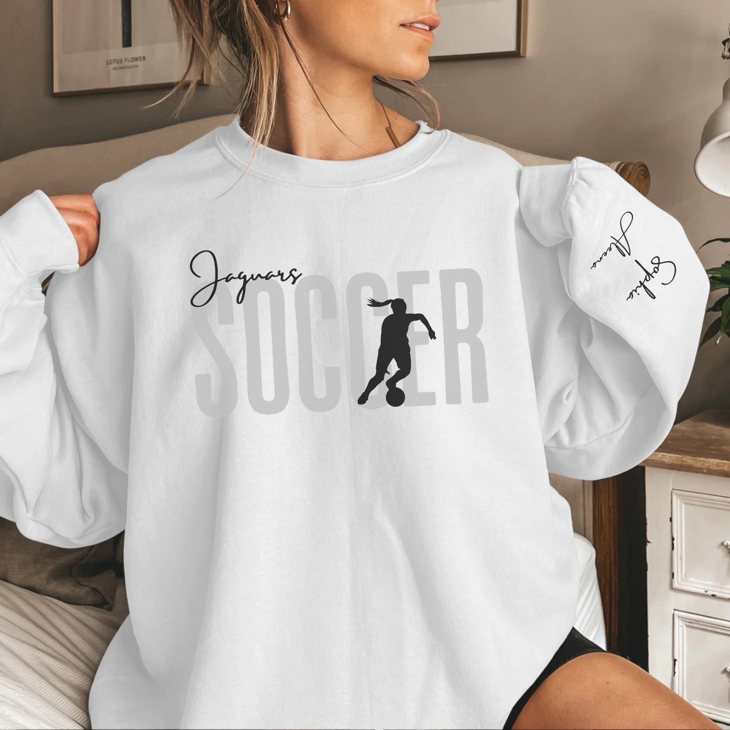 Personalized Soccer Sweatshirt With Soccer Player's Name Printed On The Sleeve