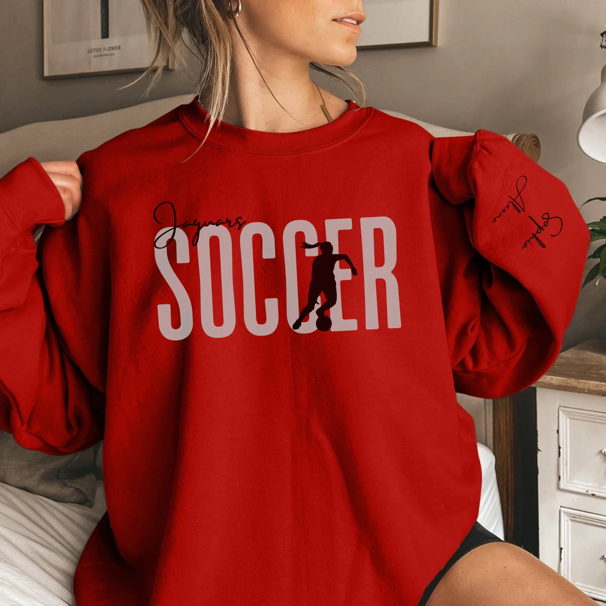 Personalized Soccer Sweatshirt With Soccer Player's Name Printed On The Sleeve