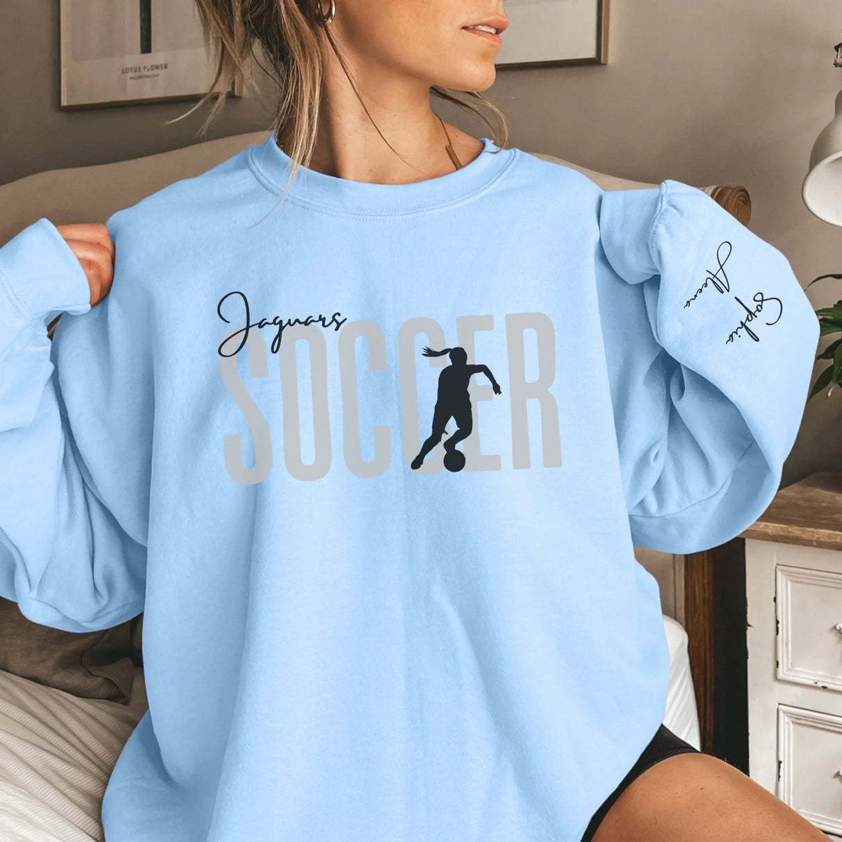 Personalized Soccer Sweatshirt With Soccer Player's Name Printed On The Sleeve