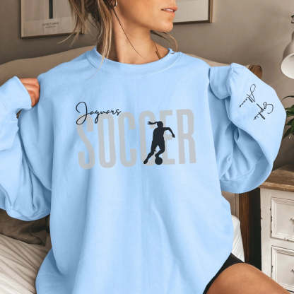 Personalized Soccer Sweatshirt With Soccer Player's Name Printed On The Sleeve