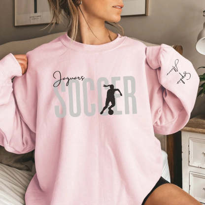 Personalized Soccer Sweatshirt With Soccer Player's Name Printed On The Sleeve