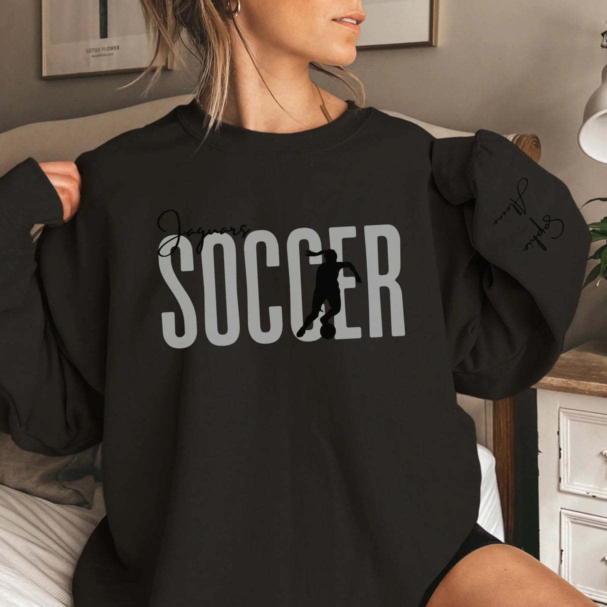 Personalized Soccer Sweatshirt With Soccer Player's Name Printed On The Sleeve