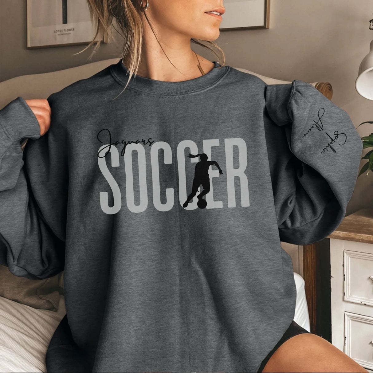 Personalized Soccer Sweatshirt With Soccer Player's Name Printed On The Sleeve