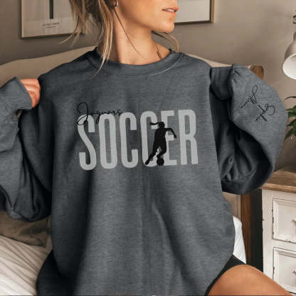 Personalized Soccer Sweatshirt With Soccer Player's Name Printed On The Sleeve