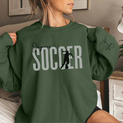 Personalized Soccer Sweatshirt With Soccer Player's Name Printed On The Sleeve