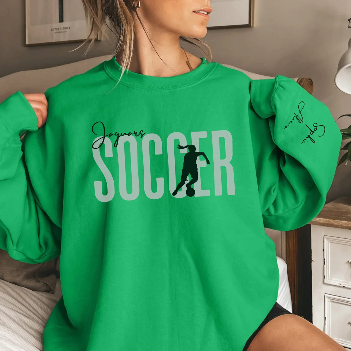 Personalized Soccer Sweatshirt With Soccer Player's Name Printed On The Sleeve
