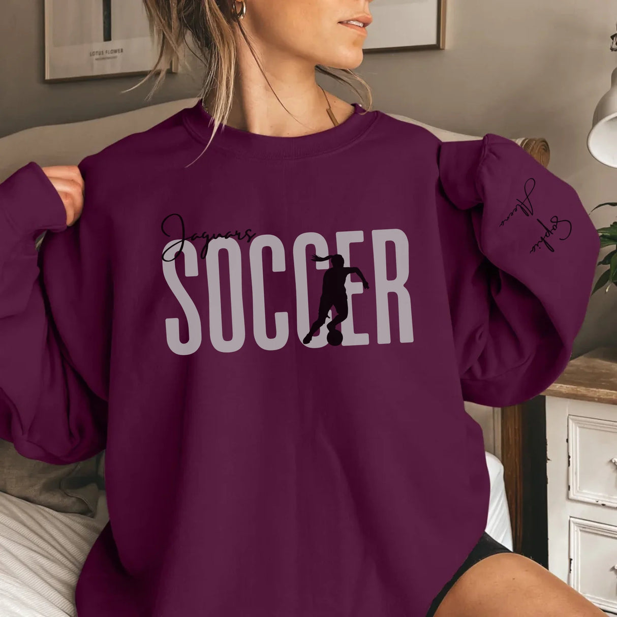 Personalized Soccer Sweatshirt With Soccer Player's Name Printed On The Sleeve