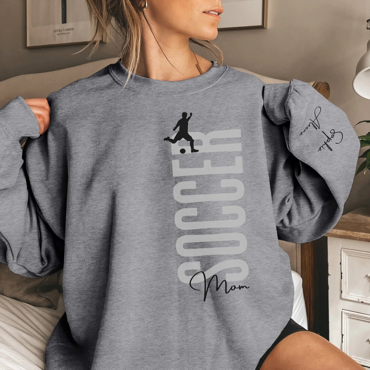 Personalized Soccer Sweatshirt With Soccer Player's Name Printed On The Sleeve