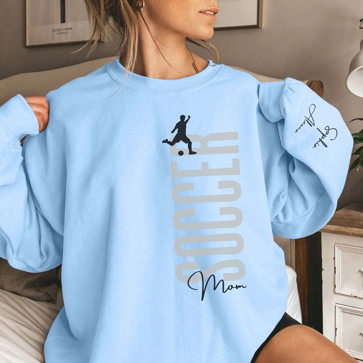 Personalized Soccer Sweatshirt With Soccer Player's Name Printed On The Sleeve