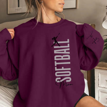 Personalized Softball Sweatshirt With Softball Player's Name Printed On The Sleeve