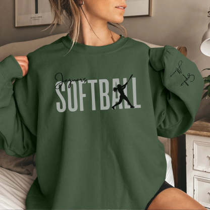 Personalized Softball Sweatshirt With Softball Player's Name Printed On The Sleeve