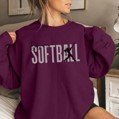 Personalized Softball Sweatshirt With Softball Player's Name Printed On The Sleeve