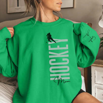 Personalized Hockey Sweatshirt With Softball Player's Name Printed On The Sleeve