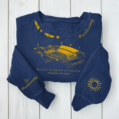 Milan Puskar Stadium-West Virginia Mountaineers Alumni Distressed Monogram Chain Stitch Sweatshirt-Vintage Class of 2025 Hoodie