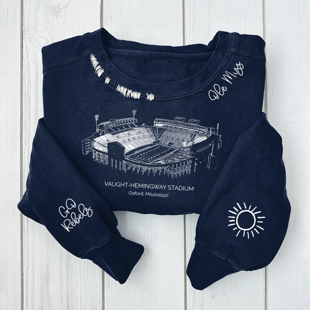 Vaught–Hemingway Stadium-Ole Miss Rebels Alumni Distressed Monogram Chain Stitch Sweatshirt-Vintage Class of 2025 Hoodie