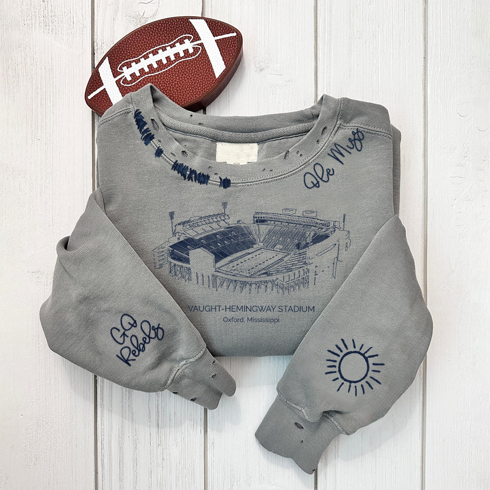 Vaught–Hemingway Stadium-Ole Miss Rebels Alumni Distressed Monogram Chain Stitch Sweatshirt-Vintage Class of 2025 Hoodie