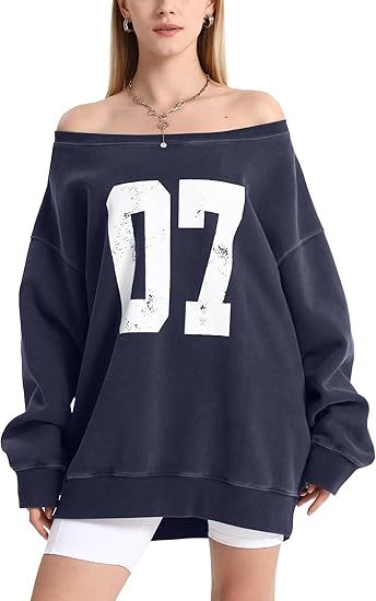 Women's Sports Number Off-The-Shoulder Pullover Sweatshirt