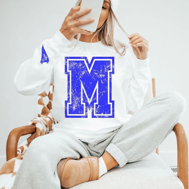 Custom Varsity Letter Sweatshirt Distressed Big Giant Number