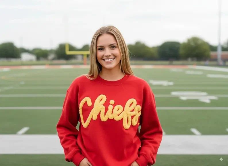 Custom Team Name Embroidered Chenille Sweatshirt - Oversized Football-Inspired Fit