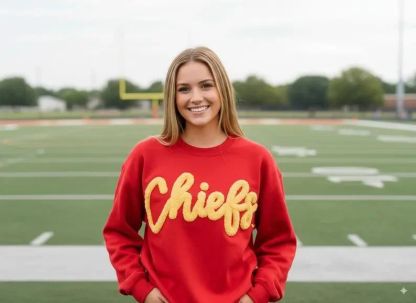 Custom Team Name Embroidered Chenille Sweatshirt - Oversized Football-Inspired Fit