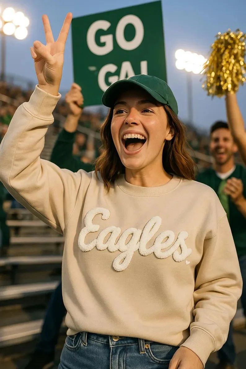 Custom Team Name Embroidered Chenille Sweatshirt - Oversized Football-Inspired Fit