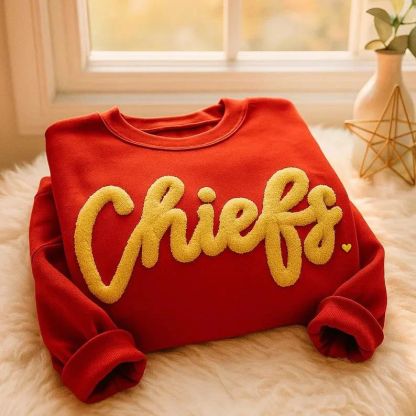 Custom Team Name Embroidered Chenille Sweatshirt - Oversized Football-Inspired Fit