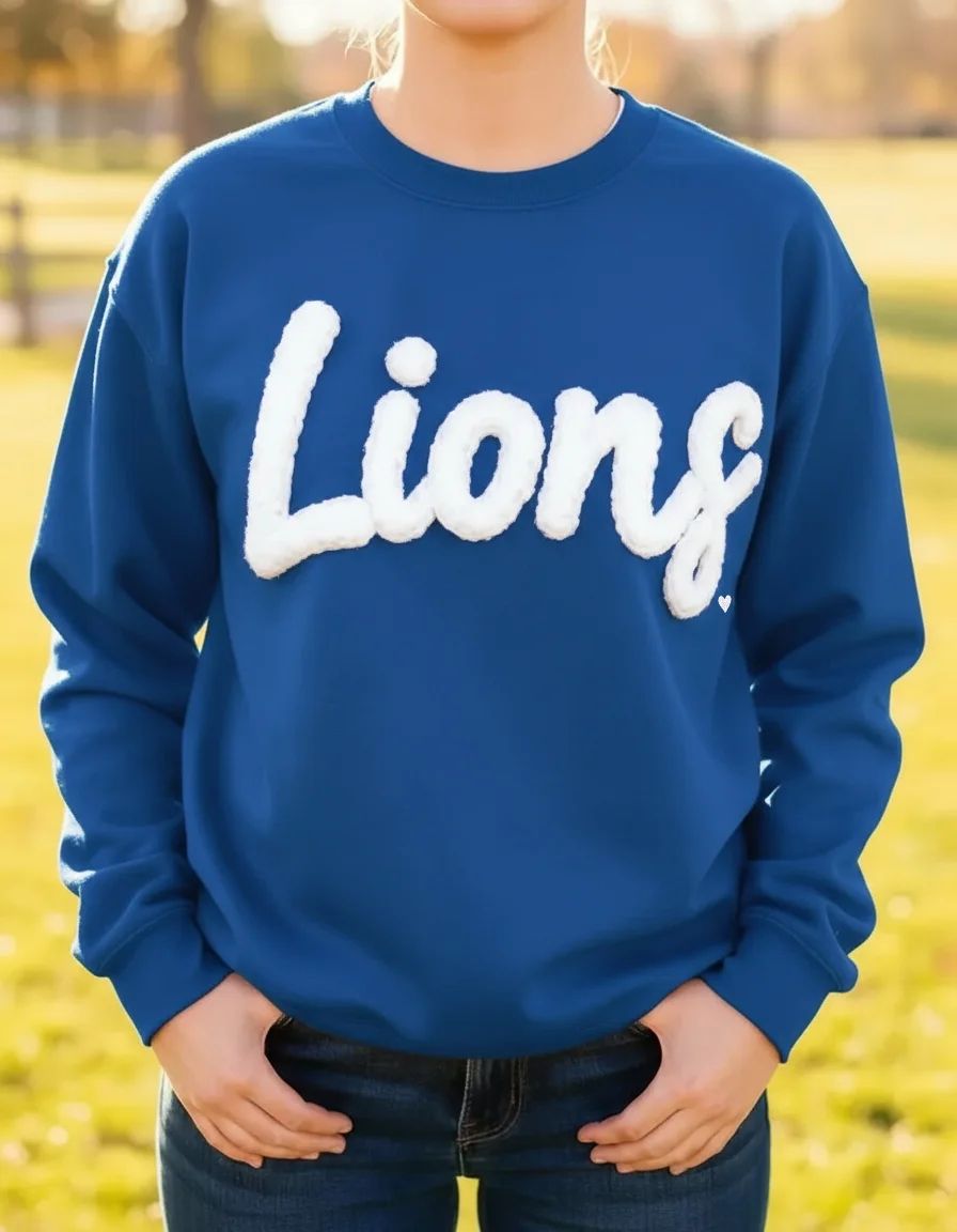 Custom Team Name Embroidered Chenille Sweatshirt - Oversized Football-Inspired Fit