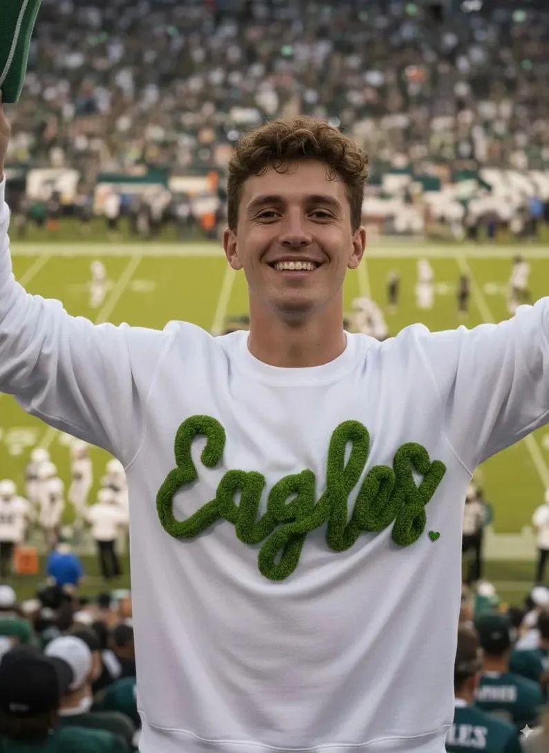 Custom Team Name Embroidered Chenille Sweatshirt - Oversized Football-Inspired Fit