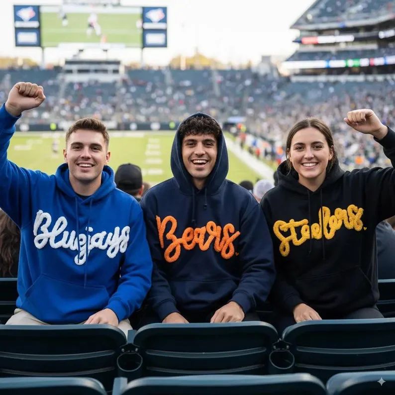 Custom Team Name Embroidered Chenille Sweatshirt - Oversized Football-Inspired Fit